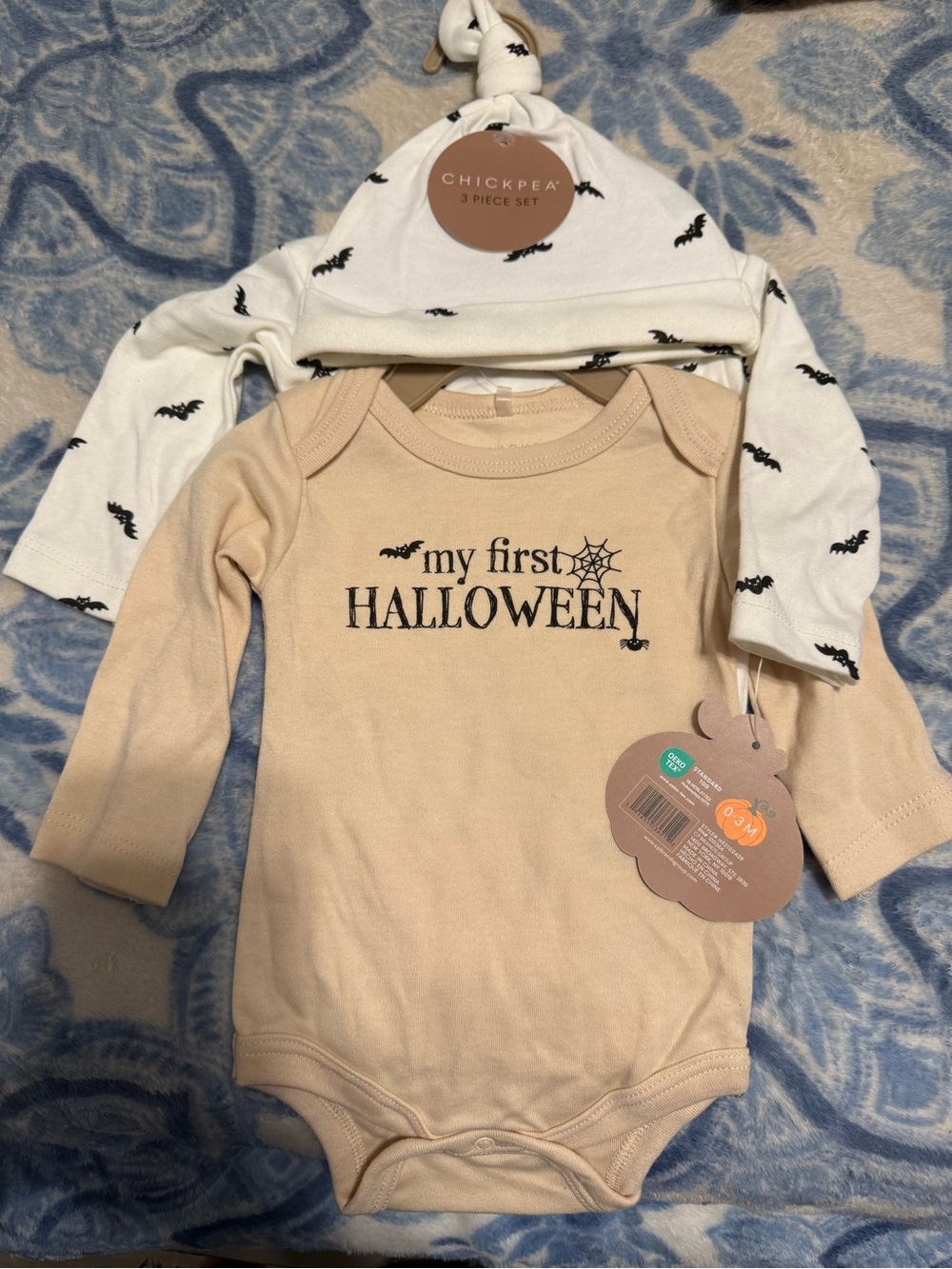 Chick Pea “My First Halloween" Baby 2 piece Bodysuit & Hat Set Size 0/3M NWT